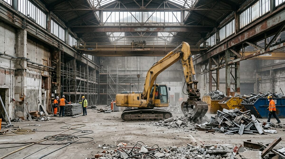 Industrial strip-out at the former Keelings banana ripening factory, Ravensthorpe, West Yorkshire