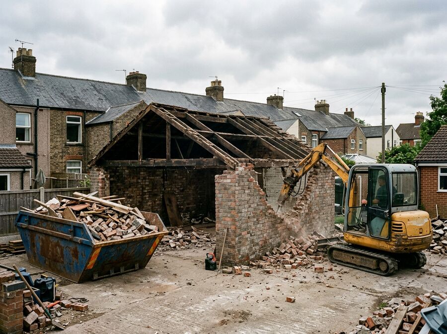 Garage demolition on a domestic plot, West Yorkshire